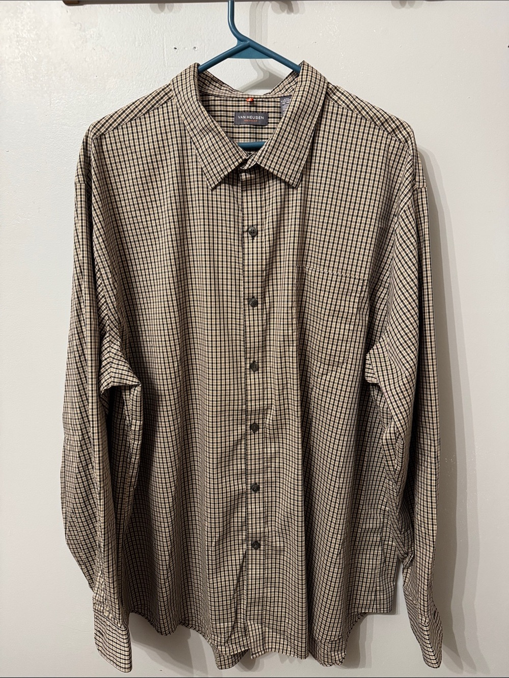 Van Heusen Men's Tan and Black Micro-Check Button-Down Shirt